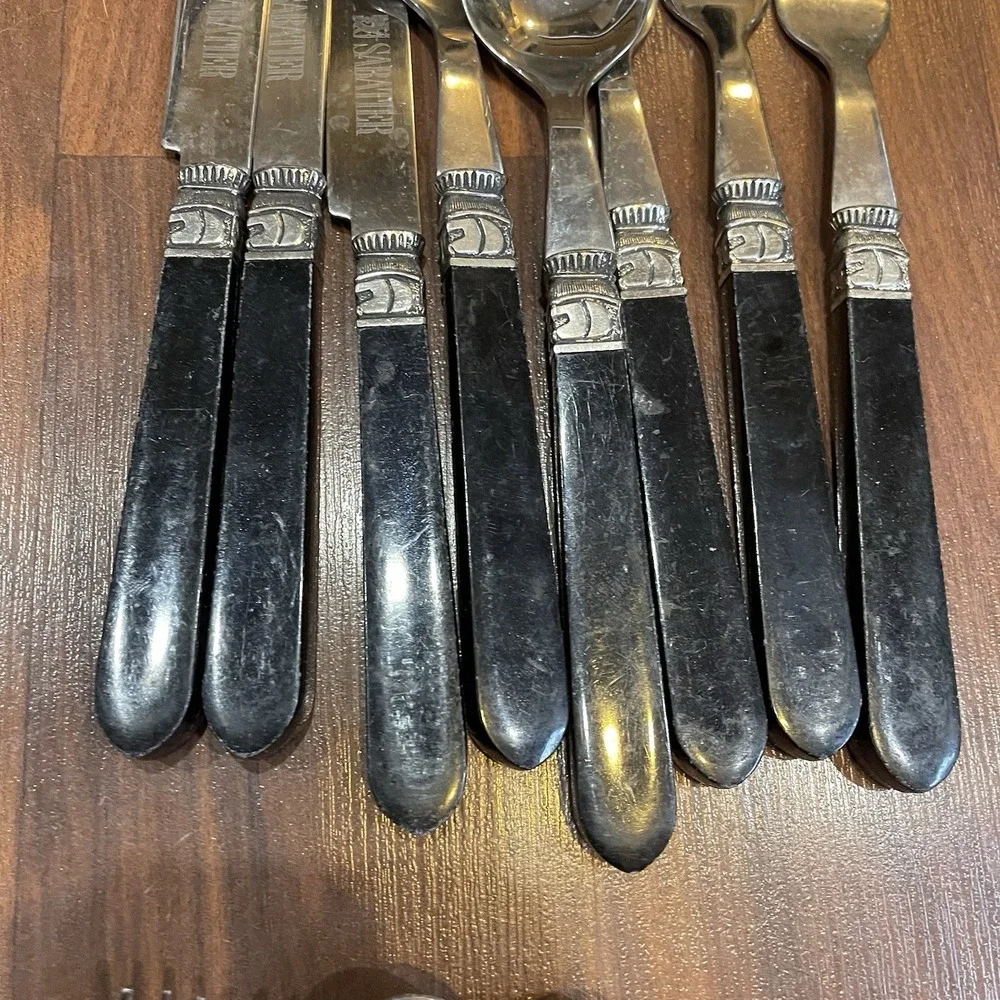 20 Vintage Sabatier CANNES flatware MCM bakelite style 4 Piece‎ Set Rare Black